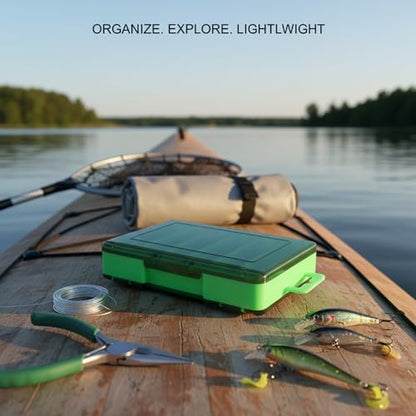 Double-Sided Fishing Lure Box, Slim PU Leather Tackle Organizer for Kayak & Travel, 13 x 3.3 x 1.6 Inches - color: Green