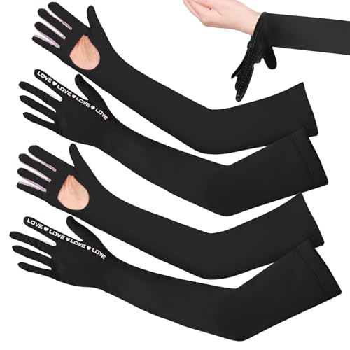 2 Pairs UV Protection Gloves Full Arm Sunblock Gloves with Ventilation Holes, Summer Sun Protection Gloves for Driving - color: 2 Black