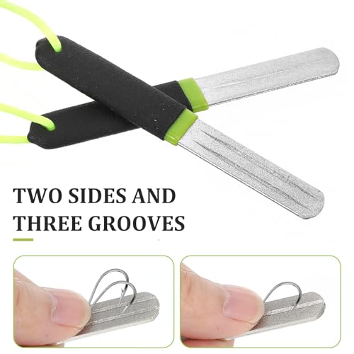 Yuanchu 2Pcs Hook Sharpener, Fishing Hook File for Diamond File with Handle, Portable Grinding Tool with Double Sided Fine Medium Grit - color: Green