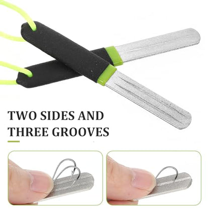 Yuanchu 2Pcs Hook Sharpener, Fishing Hook File for Diamond File with Handle, Portable Grinding Tool with Double Sided Fine Medium Grit - color: Green