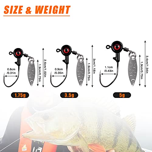 Crappie Jig Heads Fishing Lures Kit, 15pcs Underspin Jig Heads with Spinner Blade Crappie Lures Eye Ball Head Painted Fishing Jigs for Bass, Trout, Panfish, Sunfish - color: Black, size: 3.5g(1/8oz)-15pcs