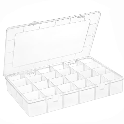 Large 24 Grids Clear Plastic Jewelry Organizer Box with Adjustable Dividers, Craft Organizers and Storage, Compartment Storage Box for Jewelry, Beads, Fishing Tackle, Art, DIY Crafts, Tools