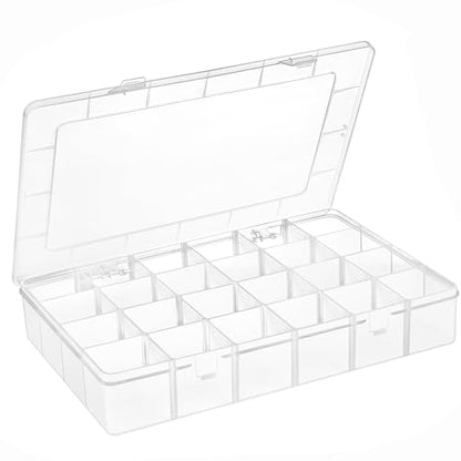 Large 24 Grids Clear Plastic Jewelry Organizer Box with Adjustable Dividers, Craft Organizers and Storage, Compartment Storage Box for Jewelry, Beads, Fishing Tackle, Art, DIY Crafts, Tools