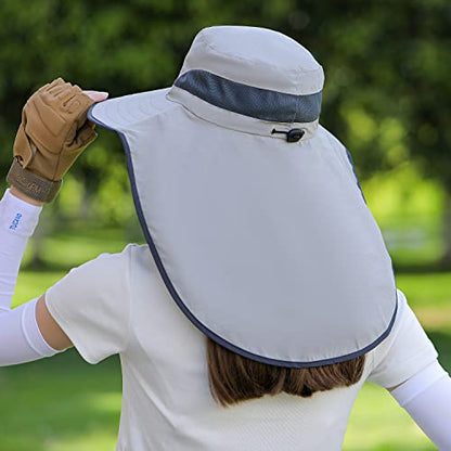 HUAMULAN Women Large Brim Sun Hat with Neck Flap, Men Quick Dry Hiking Fishing Safari Hat UPF 50+ - color: Hyp011-qianhui