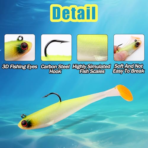 Fishing Bait Paddle Tail Swimbaits 10pcs FS/RE-13 | Soft Plastic,with Jig Heads,Bass Lures,for Freshwater Saltwater,Fishing Trout,Crappie Lures - color: Yellow, size: 0.46oz