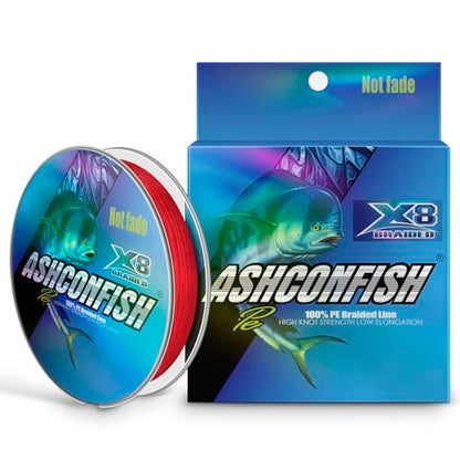 Ashconfish Braided Fishing Line Color Never Fade 8 Strands Super Strong PE Fishing Line Abrasion Resistant Fishing Wire Zero Stretch 6lb to 300lb - color: Red, size: 109Yards(100m)-10lb/0.14mm