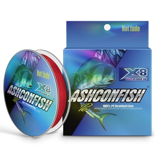 Ashconfish Braided Fishing Line Color Never Fade 8 Strands Super Strong PE Fishing Line Abrasion Resistant Fishing Wire Zero Stretch 6lb to 300lb - color: Red, size: 109Yards(100m)-10lb/0.14mm