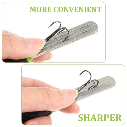 Yuanchu 2Pcs Hook Sharpener, Fishing Hook File for Diamond File with Handle, Portable Grinding Tool with Double Sided Fine Medium Grit - color: Red + Green