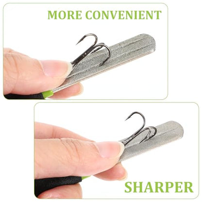 Yuanchu 2Pcs Hook Sharpener, Fishing Hook File for Diamond File with Handle, Portable Grinding Tool with Double Sided Fine Medium Grit - color: Red + Green