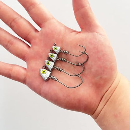 Screw Lock Swimbait Jig Heads 15 Pack, 3D Chartreuse Eyes & Sharp Hooks, Lead Fishing Jigheads for Bass Fishing, 1/8oz, 3/16oz, 1/4oz, 3/8oz - size: 3/8oz-15Pcs