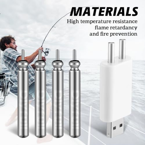 Copkim 8 Pcs Fishing Bobbers Battery Rechargeable and 2 Pcs Float Battery Charger Lighted up Night Bobber Batteries Night Fishing Accessories Tackles - color: White, style: Cr425,2 Hole