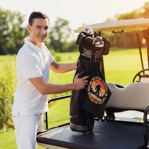 Bigfoot Golf Towel Microfiber with Carabiner Clip, Funny Cleaning Cloth for Golf Balls & Clubs, Gift for Women Men, Golfers, Dad, Grandpa, Bag Accessories 16"*24"-Sasquatch - color: Bigfoot