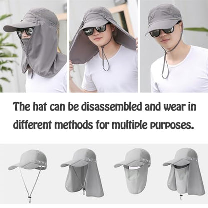 haozaikeji UPF50+ Outdoor Fishing Hat UV Protection Sun Hat Wide Brim Baseball Cap with Face Neck Flap for Women Men - color: Drak-green