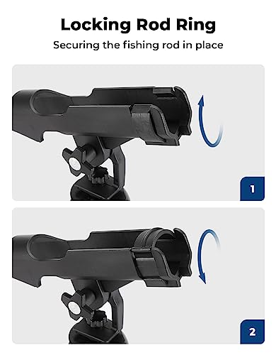 KEMIMOTO Kayak Fishing Rod Holder Fishing Pole Holder - T-Shaped Screw Mounted/Track Mount On Rail 360° Adjustable with Lock System for Kayak, Canoe, Fishing Boat Accessories