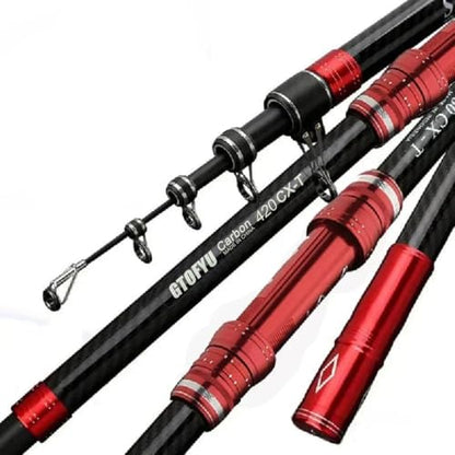 Telescopic Fishing Rod, Carbon Fiber Travel Surf Rod, Spinning Power Lure 2-9Oz, 20-50LB，Medium-Heavy Throwing Surfcasting Baitcasting Pole, Distance Throwing Fishing Rod - size: 4.2M/14Ft