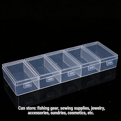 5 compartments transparent plastic storage box 8.3 x 2.7 x 1 inch with independent lid, transparent storage box for cosmetics, jewelry, and craft supplies - color: 5 grids of white