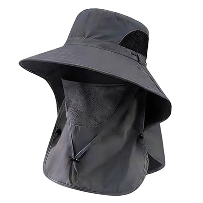 Sun Hat for Men and Women, UPF 50+ UV Protection, Wide Brim Breathable, Fish Hat with Neck Flap and Breathable Face Mask - color: Dark Gray