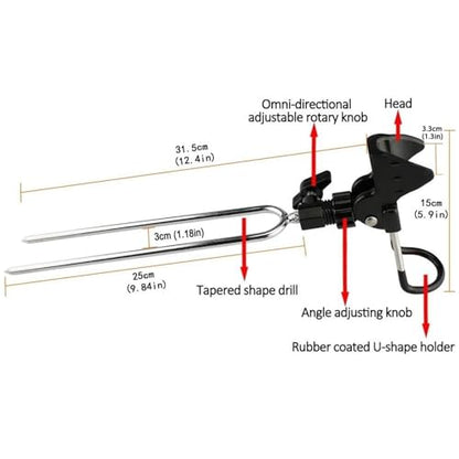 Aluminum Bank Fishing Rod Holder with 10 Fishing Bells | Heavy Duty Ground Spike Fish Pole Stand Rack for Shore, Surf, Beach Fishing - Great Fathers Day Gift for Men