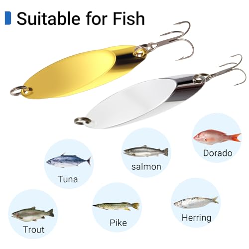 Fishing Lures Fishing Spoons, 5pcs/25pcs/30pcs/50pcs Trout Lures Bass Lures Hard Metal Spinner Baits for Salmon Bass Trout - color: Gold and Silver-50pcs