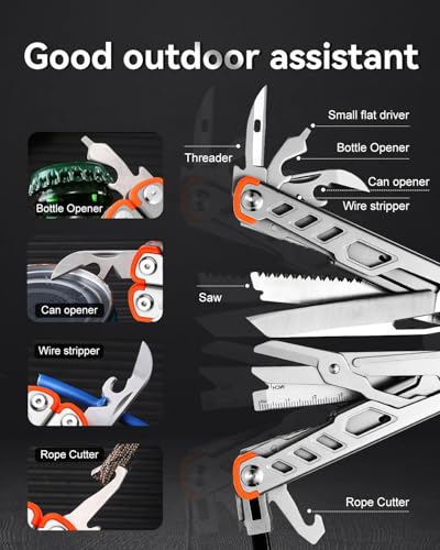 Strong 15-in-1 Multitool Pliers with Sheath, Stainless Steel, Grey | Folding Multi Tool, Needle Nose Pliers & Wire Cutters, Knife, Saw, Screwdrivers, Bottle Opener, EDC Pocket Knife - color: Gray