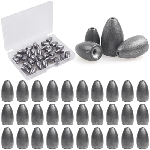 Fishing Weights Bullet Sinkers Flipping Weights for Bass Fishing Punching Carolina Rig Texas Rig Worm Sinker Freshwater Saltwater 1/8oz 3/16oz 1/4oz 3/8oz - style: 1/8oz-30pcs