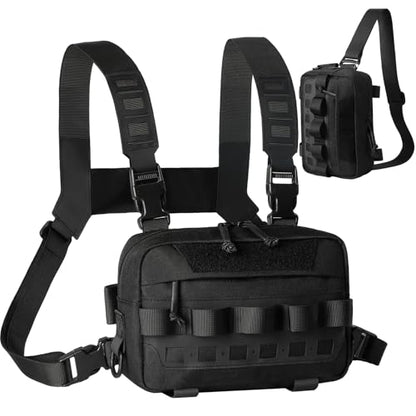 Outdoor Chest Bag for Men, Water-Resistant Fishing Chest Pack, Tactical Vest for Running, Cycling, Hiking - color: Black