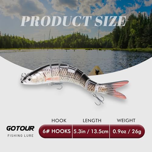 GOTOUR Jointed Swimbaits, Easy Catch Fishing Lures for Bass Trout Crappie | Wiggling Vibrating Rattling Gurgling for More Bites, Heavy-Duty Dyneema Fiber, Slow Sinking, Fresh & Saltwater Fishing Baits - color: A2-5.3"-0.9oz