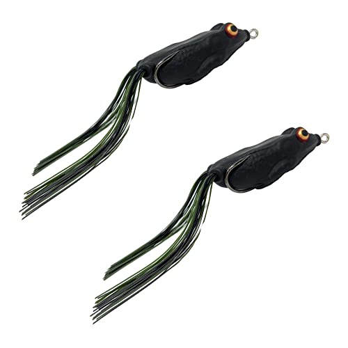 Reaction Tackle Hollow Body Frogs for Bass Fishing - Ultra Realistic Weedless Top Water Frog Lure for Bass, Snakehead, Pike and More - Floating Topwater Fishing Lures - 2 Pack - color: Blackout Frog