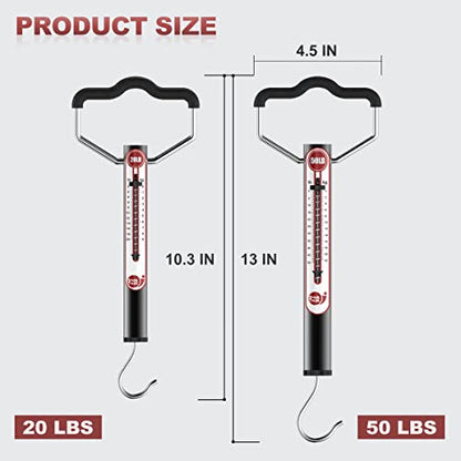 SNAIL TRAIL 20 LB / 50 LB Aluminum Tube Spring Fish Scale with Peak Weight Marker & Zero Reset, Mechanical Fishing Weighing Gauge with Hook, Non-Digital Hand Held Pull Weigher, Hanging Drag Scale - color: 50lbs