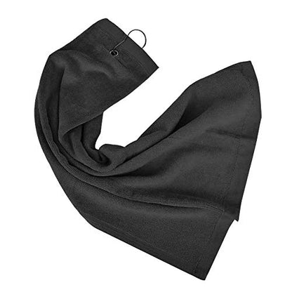 2 Pack Golf Fold Towel with Metal Carabiner Clip Sports Hiking Black 12inch x 16inch