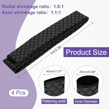 MECCANIXITY 4Pcs 3.3ft 1" Dia Heat Shrink Tubing for Fishing Rods, 25mm 1.8:1 Fish Scale Pattern Heat Shrink Wrap Handle Rod Grip with Anti-Slip Waterproof Insulation, Black - color: Black, size: 25mm