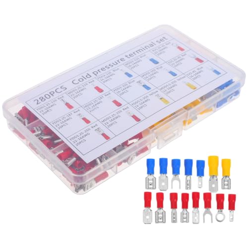 MAGICLULU 280pcs Spade Terminal Kit with 15 Assorted Wire Connectors for Wiring Projects, Dependable Connections and Exceptional Durability, Iron and Plastic Materials, for Professional