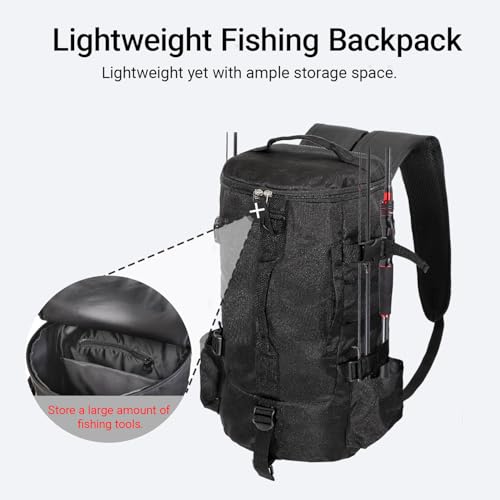 Fishing Tackle Backpack with Rod & Bottle Holder, Lightweight Outdoor Water-Resistant Fishing Gear Shoulder Storage Bag (Black) - color: Black3