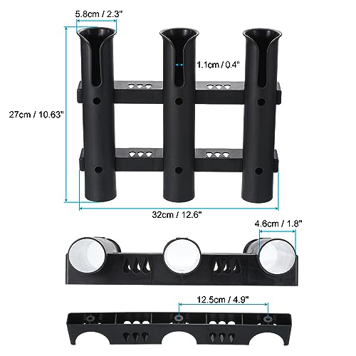 PATIKIL Fishing Rod Holder Brackets, Plastic 3 Link Tube Rod Rack, 2 Pack Wall/Side Mounted Fishing Pole Holder with Screws for Truck, Kayak, Black