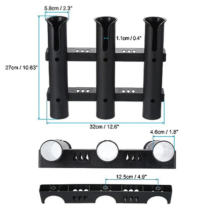 PATIKIL Fishing Rod Holder Brackets, Plastic 3 Link Tube Rod Rack, 2 Pack Wall/Side Mounted Fishing Pole Holder with Screws for Truck, Kayak, Black