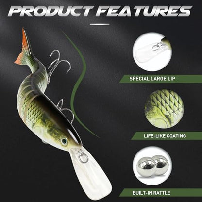 GOTOUR Jointed Swimbaits, Easy Catch Fishing Lures for Bass Trout Crappie | Wiggling Vibrating Rattling Gurgling for More Bites, Heavy-Duty Dyneema Fiber, Slow Sinking, Fresh & Saltwater Fishing Baits - color: D1-9.5"-5.6oz