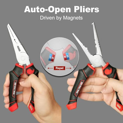 SNAIL TRAIL 7'' Fishing Pliers, Angled Head Split Ring Pliers, Auto-Open by Magnets, Corrosion Resistant Fish Hook Remover, Saltwater Crimping Shot & Wire Cutter Tool - style: Pliers
