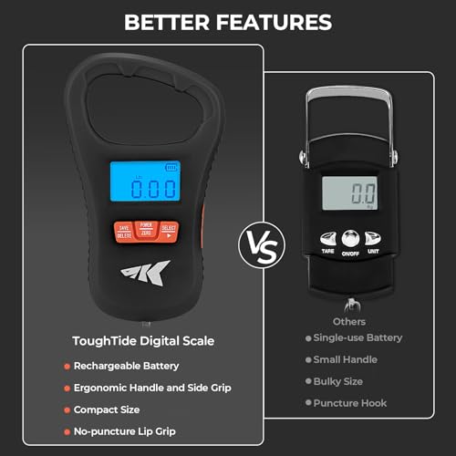 KastKing ToughTide Fishing Scale, USB Charging, 65lb Capacity, Ultra-Thin Digital Fish Scale, LCD Display, Ergonomic Handle, Fish Scales Digital Weight, Fishing Accessories for Men - color: C: Black Combo