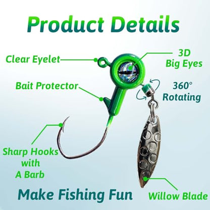 Crappie Jigs with Spinner - 1/32 oz, 1/16 oz, 1/8 oz Underspin Jig Heads for Crappie, Panfish, Bass - 40pcs - color: 1/16oz