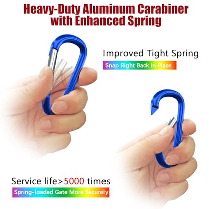 sprookber 4" & 5" Extra Large Aluminum Carabiner D Ring, Caribeener Clips, Spring Snap Hook for Keychain Clip, Set of 4 - color: blue-4", size: 4 inch