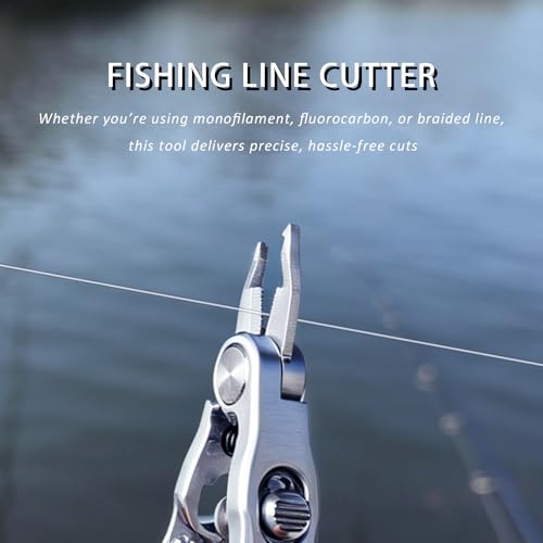 Fishing Line Cutter, Split Ring Opener, Retractable Lanyard, Compact Pliers | For Braided, Mono & Fluoro Lines, Knot Tying Aid, Stainless Steel, Non-Slip, Safety Lock, 3.5 Inches, Hook Cleaner, Rustproof