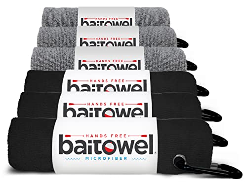 Bait Towel 6 Pack Fishing Towels with Clip for Fishing, Plush Microfiber nap Fabric, 16x16, The Original Bait Towel Multi-Pack - color: Black-gray