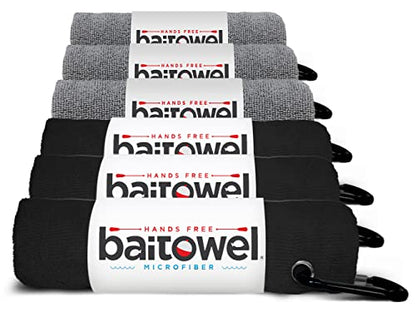Bait Towel 6 Pack Fishing Towels with Clip for Fishing, Plush Microfiber nap Fabric, 16x16, The Original Bait Towel Multi-Pack - color: Black-gray