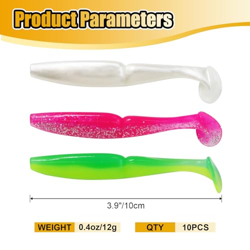4.13'' Soft Fishing Lure, Flexible Paddle Tail Swim Baits for Bass Catfish Trout Walleye Crappie Lures Kit Fishing Baits - color: White