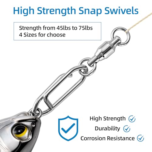 30 PCS Fishing Swivels, Heavy Strength Snap Swivels Fishing Tackle, Stainless Snap Swivels for Lure, Fish Accessories Kit for Saltwater & Freshwater