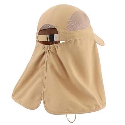 Connectyle Men's Foldable Baseball Sun Cap with Removable Face Mask Neck Flap Cover UPF 50+ Sun Protection Fishing Hiking Hat - color: Khaki