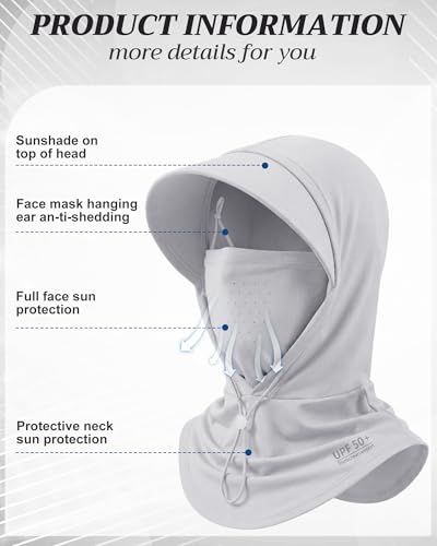 Shihanee 3 Pack Balaclava Face Mask Sun Protection Hood Cooling Breathable Full Head Mask for Men Women Fishing Cycling - color: Black, Light Gray, White