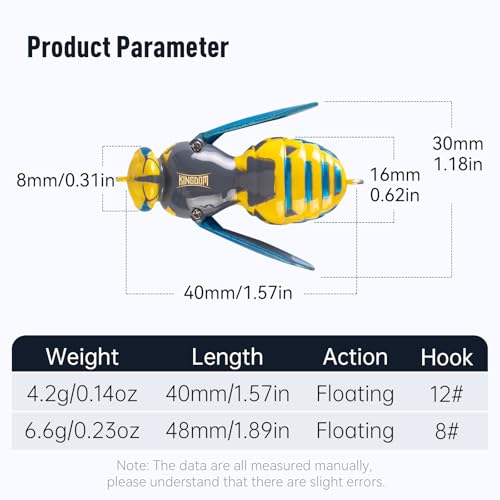 Kingdom Wasp Crawl Bait Insect Bionic Floating Fishing Lures Swimbaits Hard Artificial Baits Lure Freshwater and Saltwater Bass Carp Pike Walleye Fishing ABS Material Carbon Steel Three Book Hook - color: 07, size: 4.2g