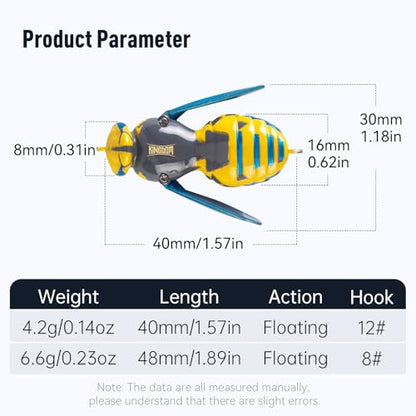 Kingdom Wasp Crawl Bait Insect Bionic Floating Fishing Lures Swimbaits Hard Artificial Baits Lure Freshwater and Saltwater Bass Carp Pike Walleye Fishing ABS Material Carbon Steel Three Book Hook - color: 07, size: 6.6g
