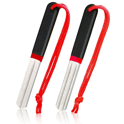 Skylety 2 Pcs Hook Sharpener Hook File for Fishing Diamond File with Handle Portable Double Sided Fine and Medium Grit for Fishing - color: Red